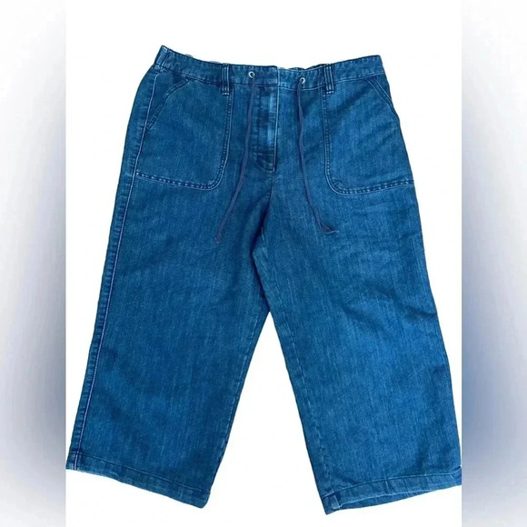 Covington Blue Denim Straight Leg Drawstring Capris Size 12 - Picture 1 of 9